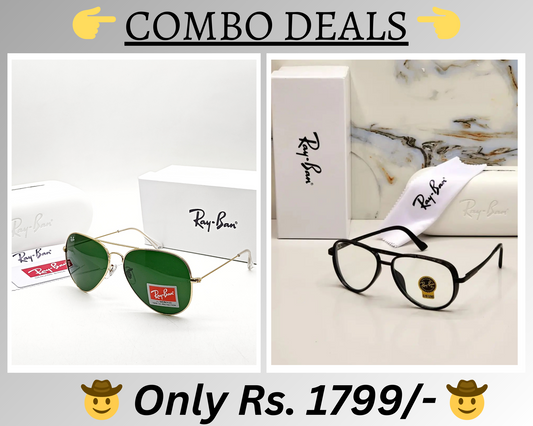RAY-BAN New Top Trending Men's Pack Of 2 Combo Hot Favourite Wintage Sunglass For Unisex.