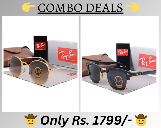 RAY-BAN New Top Trending Men's Pack Of 2 Combo Hot Favourite Wintage Sunglass For Unisex.