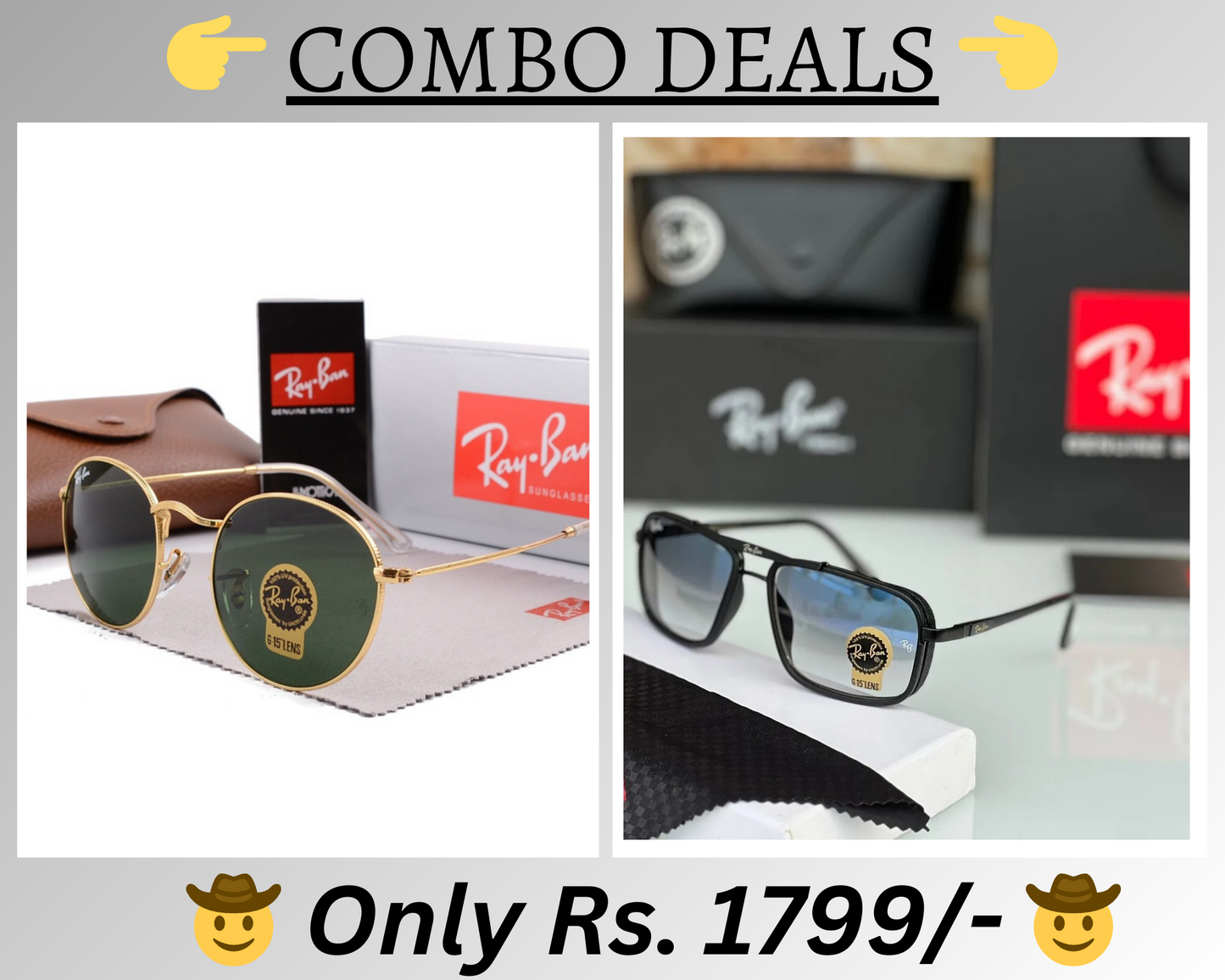 RAY-BAN New Top Trending Men's Pack Of 2 Combo Hot Favourite Wintage Sunglass For Unisex.