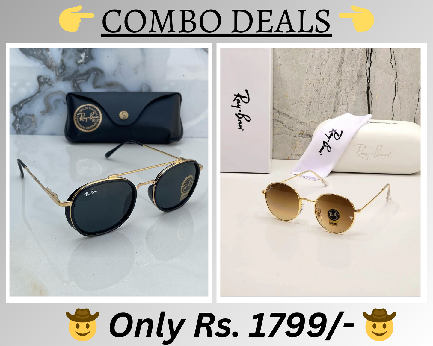 RAY-BAN New Top Trending Men's Pack Of 2 Combo Hot Favourite Wintage Sunglass For Unisex.