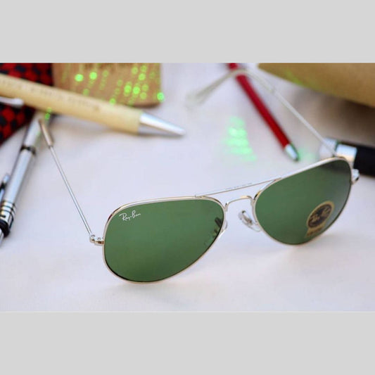 RAY-BAN Green & Silver 3026 Aviator Causal Latest Sunglass For Unisex.