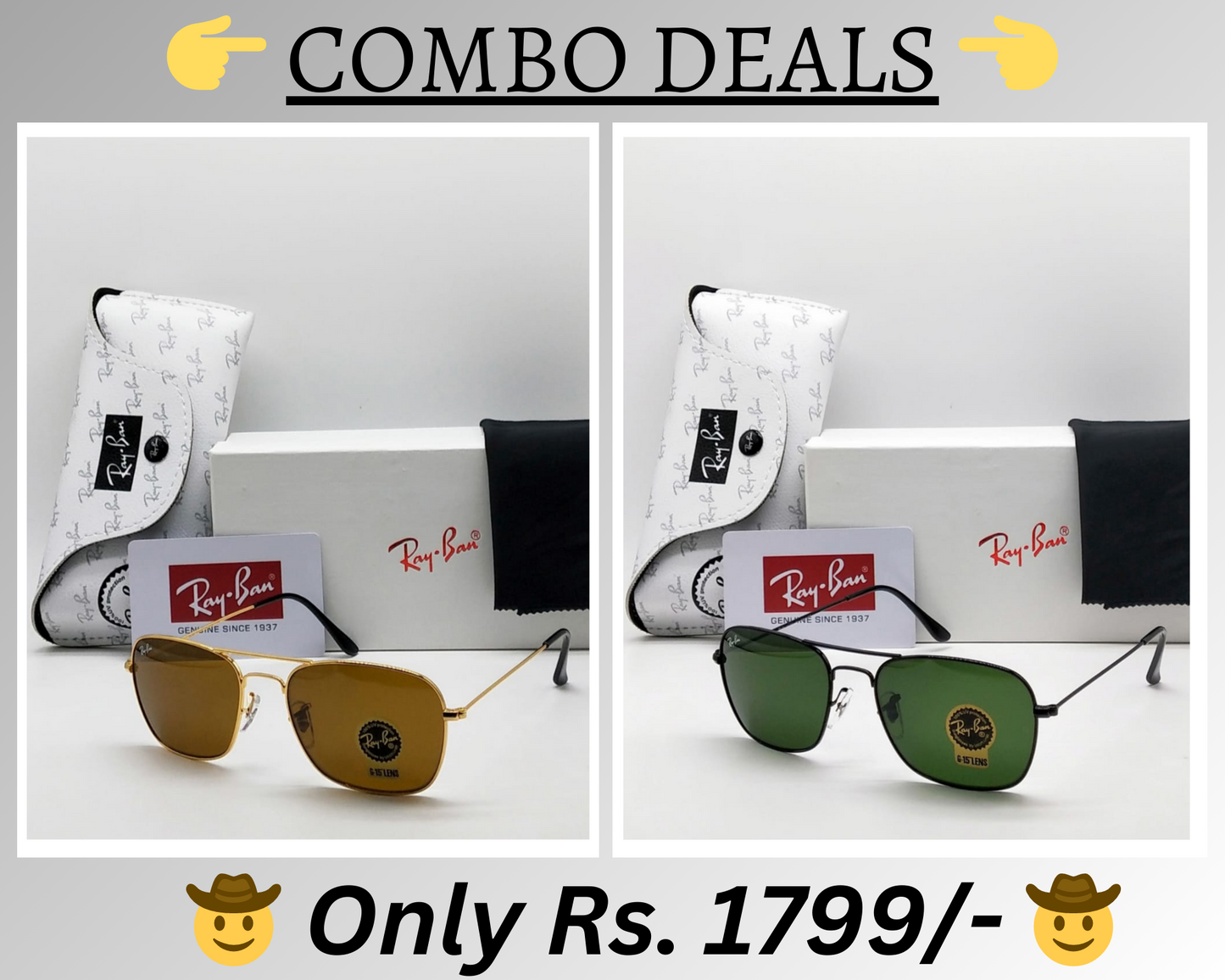 RAY-BAN New Top Trending Men's Pack Of 2 Combo Hot Favourite Wintage Sunglass For Unisex.