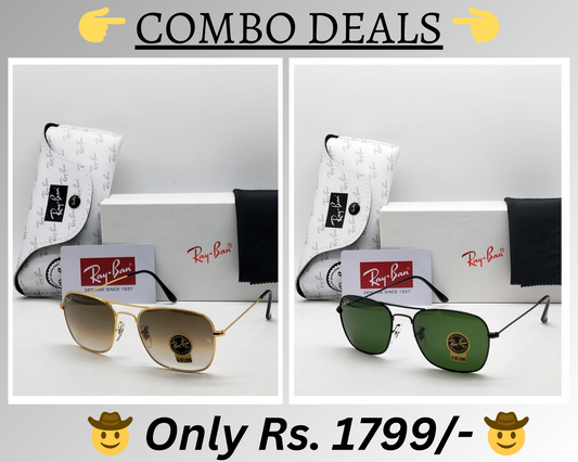 RAY-BAN New Top Trending Men's Pack Of 2 Combo Hot Favourite Wintage Sunglass For Unisex.