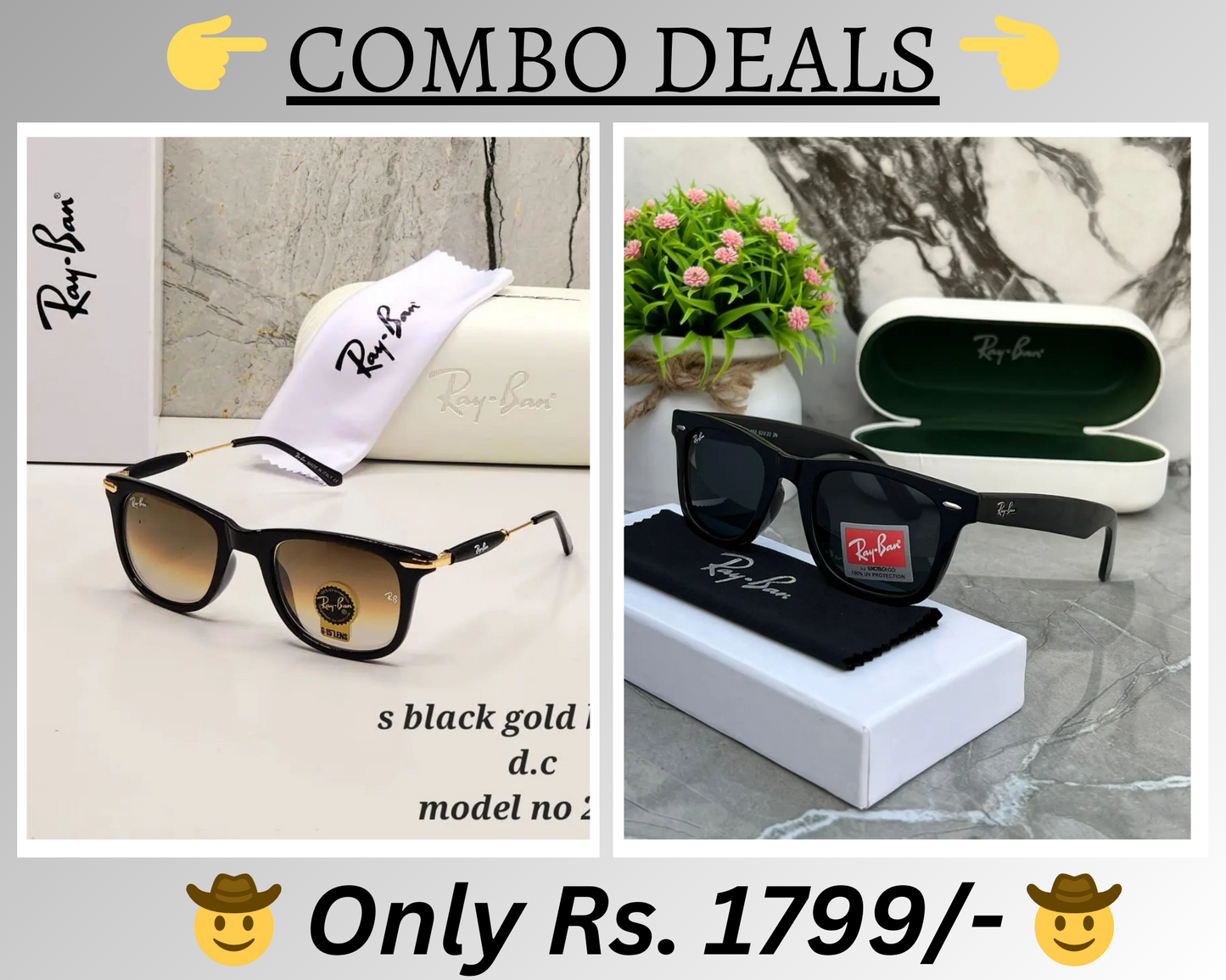 RAY-BAN New Top Trending Men's Pack Of 2 Combo Hot Favourite Wintage Sunglass For Unisex.