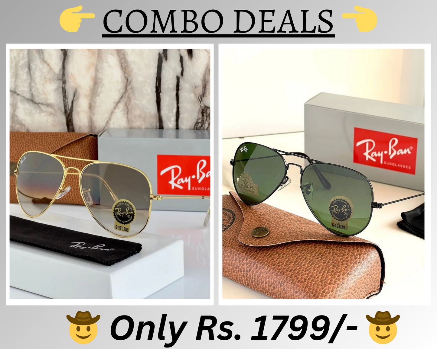 RAY-BAN New Top Trending Men's Pack Of 2 Combo Hot Favourite Wintage Sunglass For Unisex.