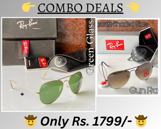 RAY-BAN New Top Trending Men's Pack Of 2 Combo Hot Favourite Wintage Sunglass For Unisex.