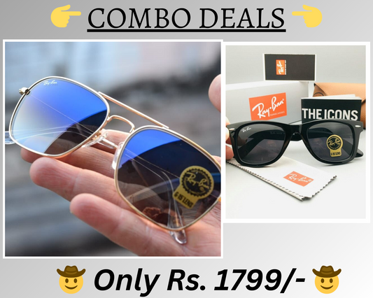 RAY-BAN New Top Trending Men's Pack Of 2 Combo Hot Favourite Wintage Sunglass For Unisex.