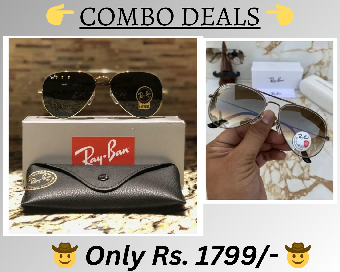 RAY-BAN New Top Trending Men's Pack Of 2 Combo Hot Favourite Wintage Sunglass For Unisex.