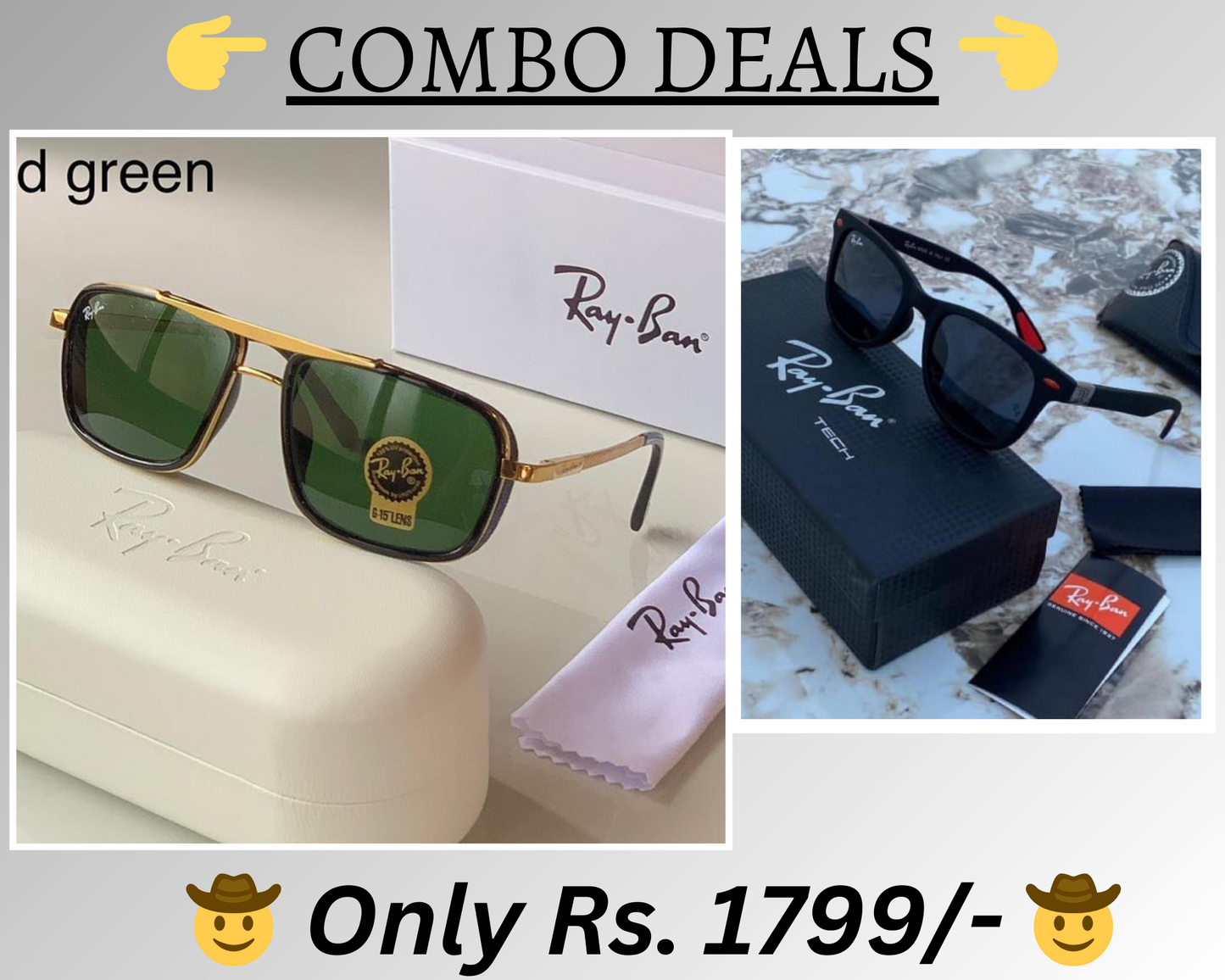 RAY-BAN New Top Trending Men's Pack Of 2 Combo Hot Favourite Wintage Sunglass For Unisex.