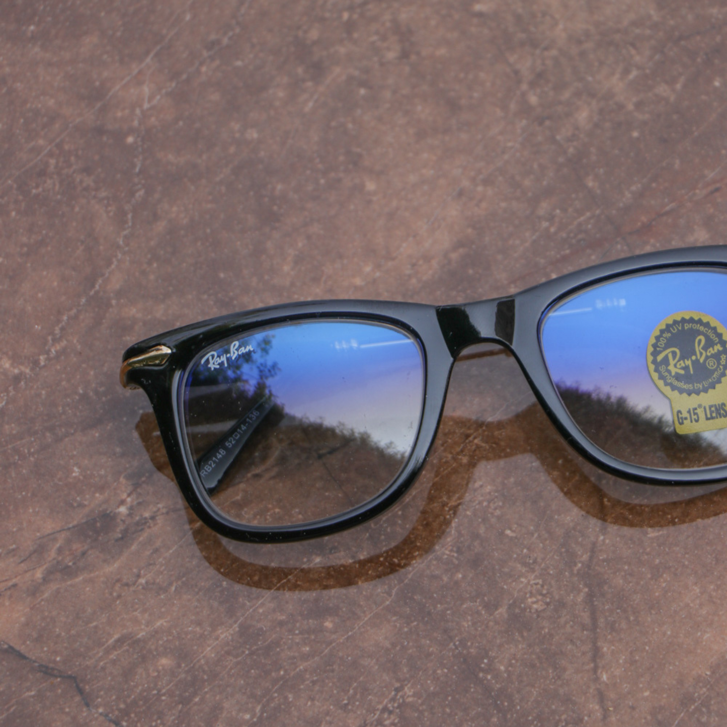 RAY-BAN New Modern Addition Blue Shaded & Gold 2148 Square Sunglass For Unisex