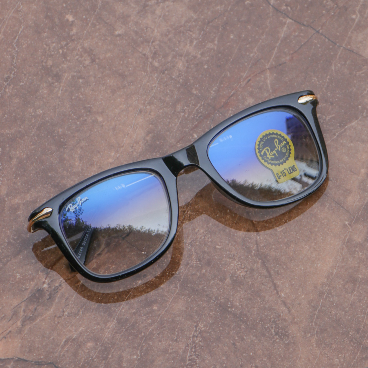 RAY-BAN New Modern Addition Blue Shaded & Gold 2148 Square Sunglass For Unisex