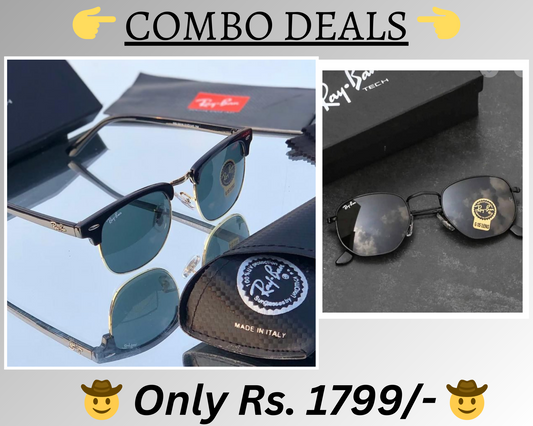 RAY-BAN New Top Trending Men's Pack Of 2 Combo Hot Favourite Wintage Sunglass For Unisex.
