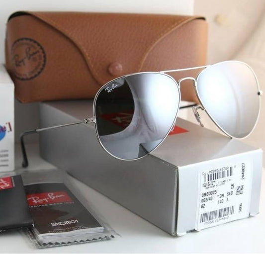 RAY-BAN Silver & Silver 3026 Aviator Causal Latest Sunglass For Unisex.