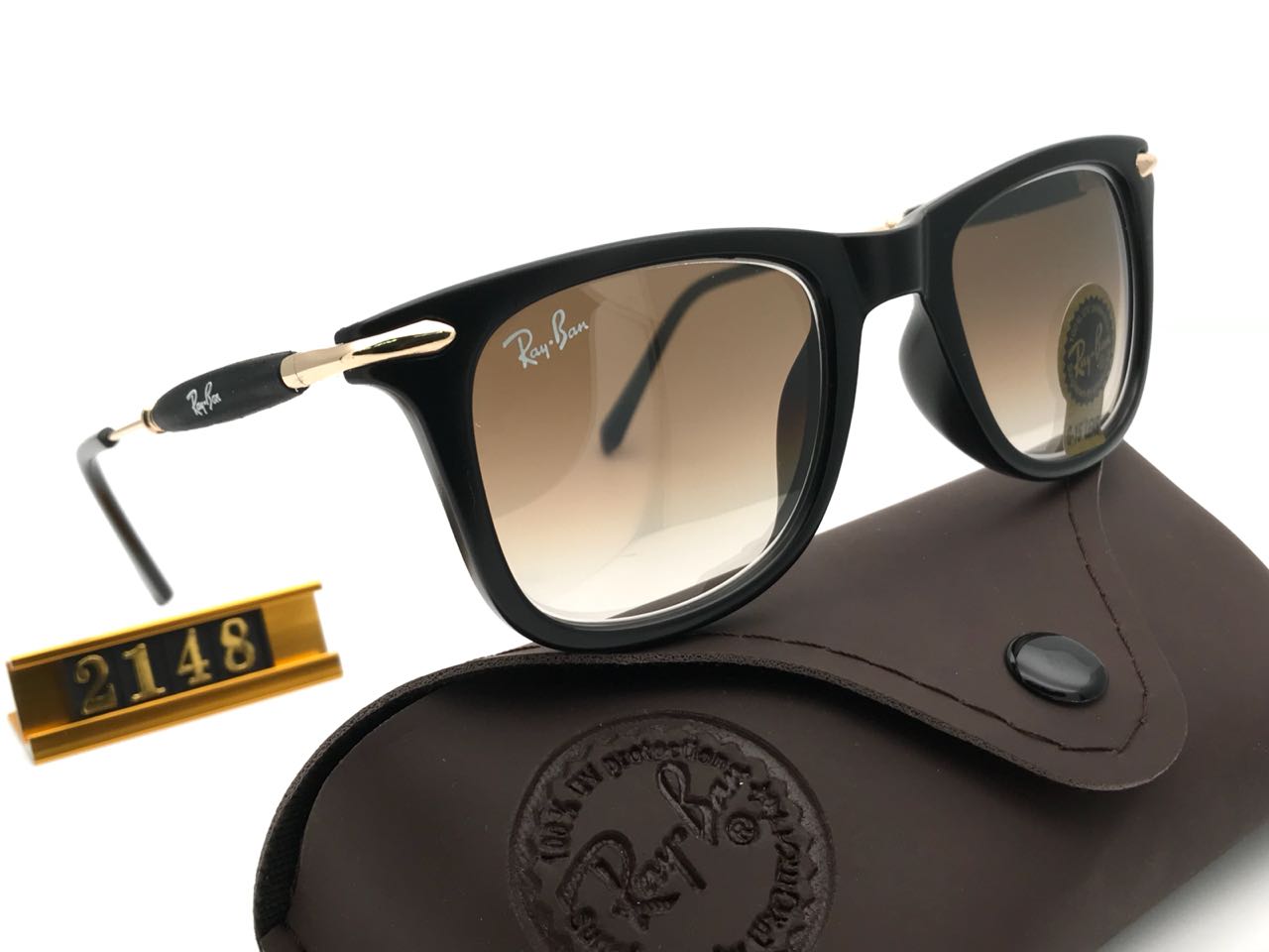 RAY-BAN New Modern Addition Brown Shaded & Gold 2148 Square Sunglass For Unisex
