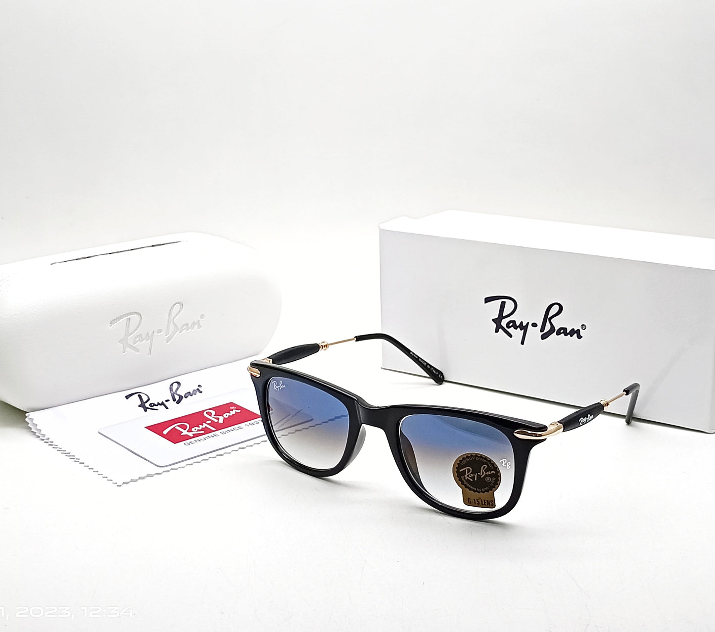 RAY-BAN New Modern Stylish Addition Shaded Blue Shade & Gold 2148 Square Sunglass For Unisex
