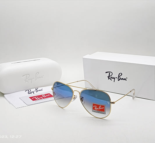 RAY-BAN Blue Shade & Gold 3026 Oval Aviator Metal Trendy Hot Favourite Wintage Sunglass For Unisex.