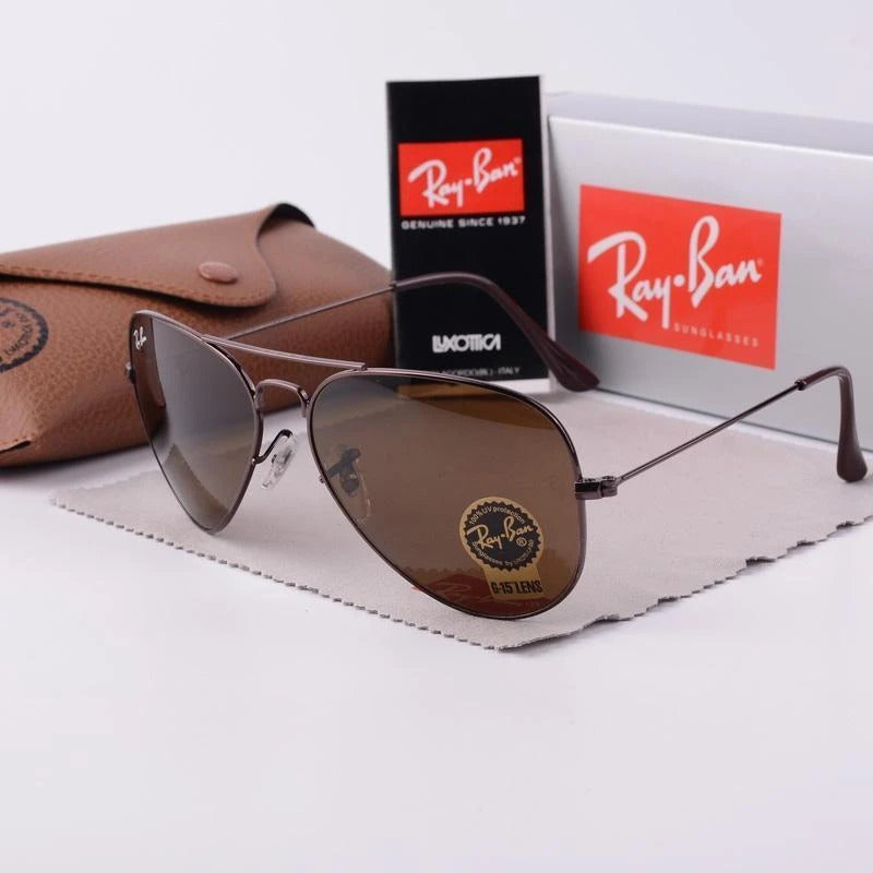 RAY-BAN Brown & Brown 3026 Oval Aviator Metal Trendy Hot Favourite Wintage Sunglass For Unisex.