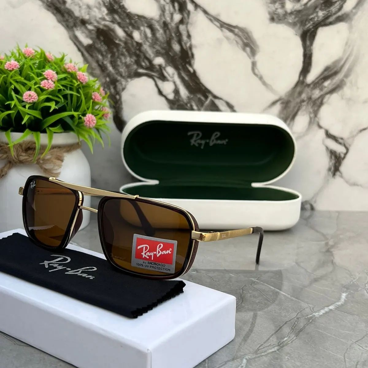 New Vintage Branded Ray-Ban With 100% UV Pack Of 2 Pcs Combo Trendy luxury Men & Women Sunglass
