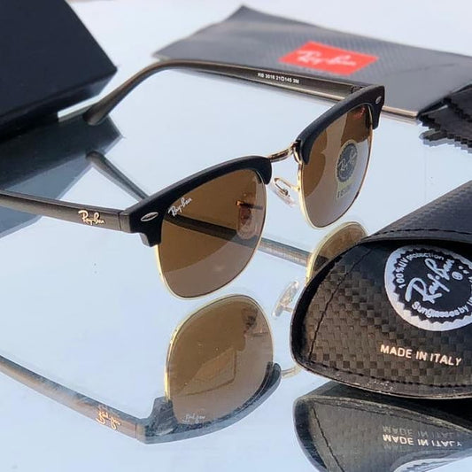 RAY-BAN Brown & Gold 3016 Club Master Trendy Hot Favourite Wintage Sunglass For Unisex.