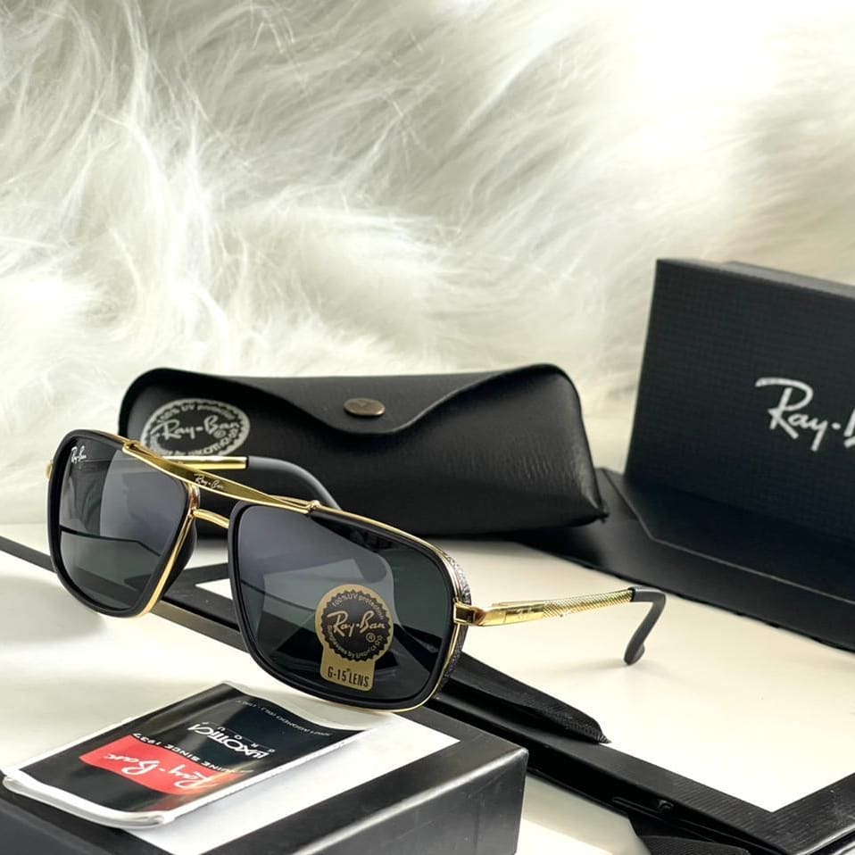 RAY-BAN Black & Gold 4413 Square Side Cap Trendy Hot Favourite Wintage Sunglass For Unisex.
