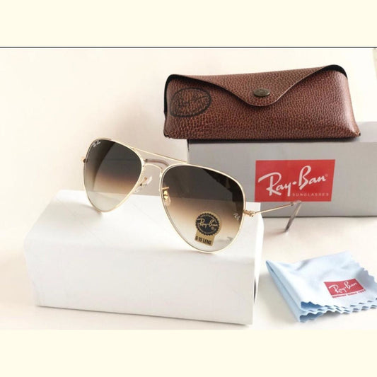 RAY-BAN Brown Shade & Gold 3026 Oval Aviator Metal Trendy Hot Favourite Wintage Sunglass For Unisex.