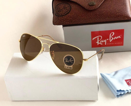 RAY-BAN Brown & Gold 3026 Aviator Hot Favourite Wintage Sunglass For Unisex.