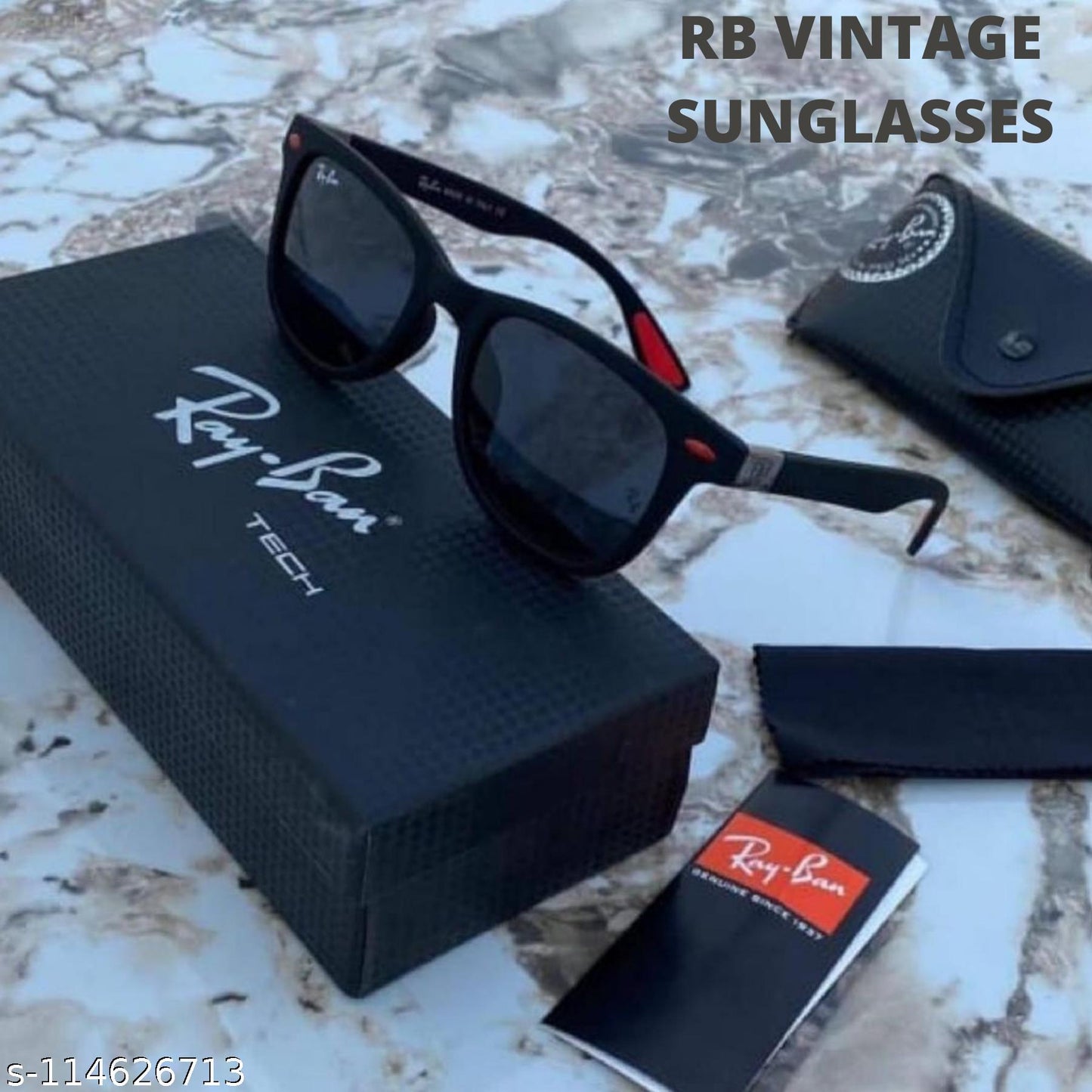 RAY-BAN Black & Black 4195 Square Hot Favourite Wintage Sunglass For Unisex.