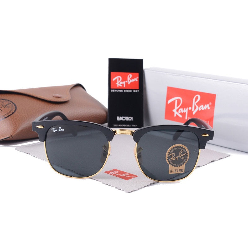 RAY-BAN Black Gold 3016 Club Master Trendy Hot Favourite Wintage Sunglass For Unisex.