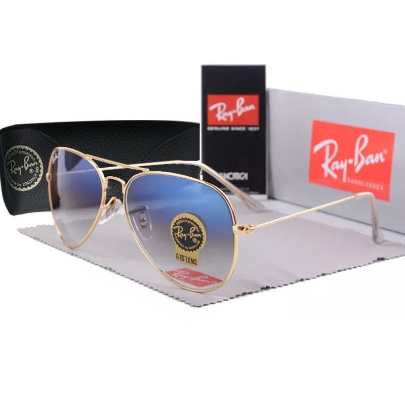 RAY-BAN Blue Shade Gold 3026 Aviator Trendy Hot Favourite Wintage Sunglass For Unisex.
