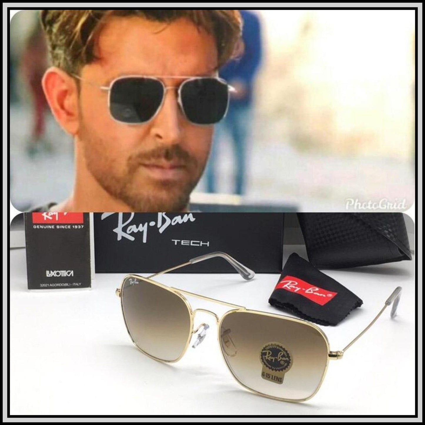 RAY-BAN Brown Dc & Gold ( 3136 ) New 26-mm Men's Sunglasses.