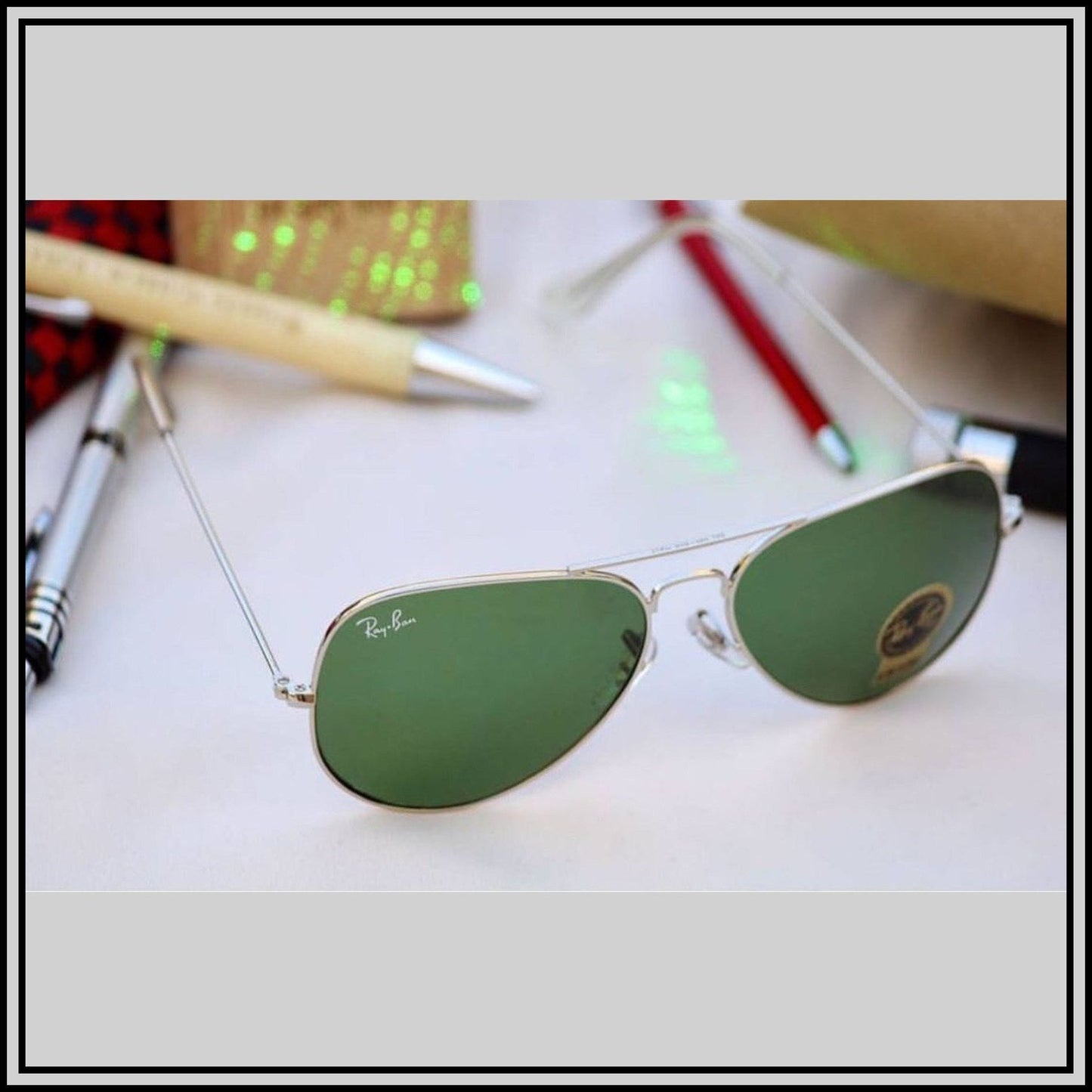 RAY-BAN Green & Gold ( 3026 ) New 26-mm Men's Sunglasses.